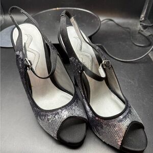 Elegant Black and Silver Nina  Women's Peep Toe Shoes